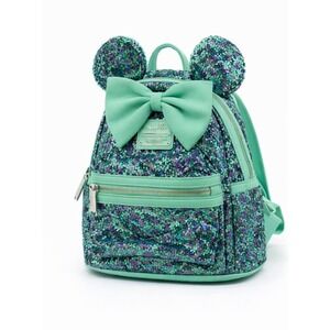 LOUNGEFLY 2023  Disney Parks Sequin Minnie Mouse Backpack – Teal & Purple